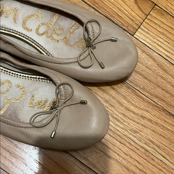 SAM EDELMAN Felicia bow logo beige tan leather flat ballerina shoes - Picture 3 of 8